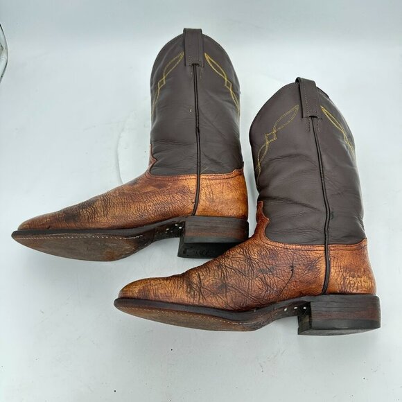 Tony Lama Men Size 9D Brown Colorblock Leather Roper Western Cowboy Boot - Picture 7 of 11